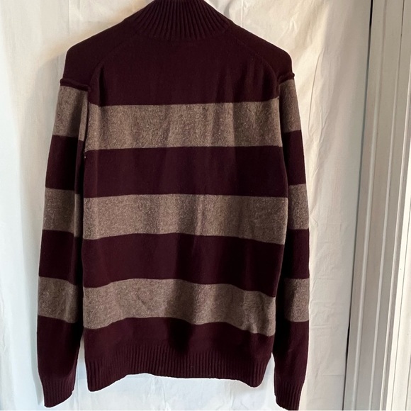 J Crew 100% Lambs Wool 1/4 Zip Sweater Mens Size XL Burgundy Stripes Cozy Warm‎ - Picture 2 of 8